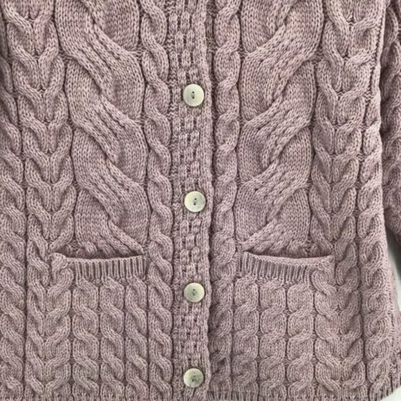 Aran Women's XL Gorgeous Pink Cable-Knit Cardigan Sweater - Picture 3 of 6